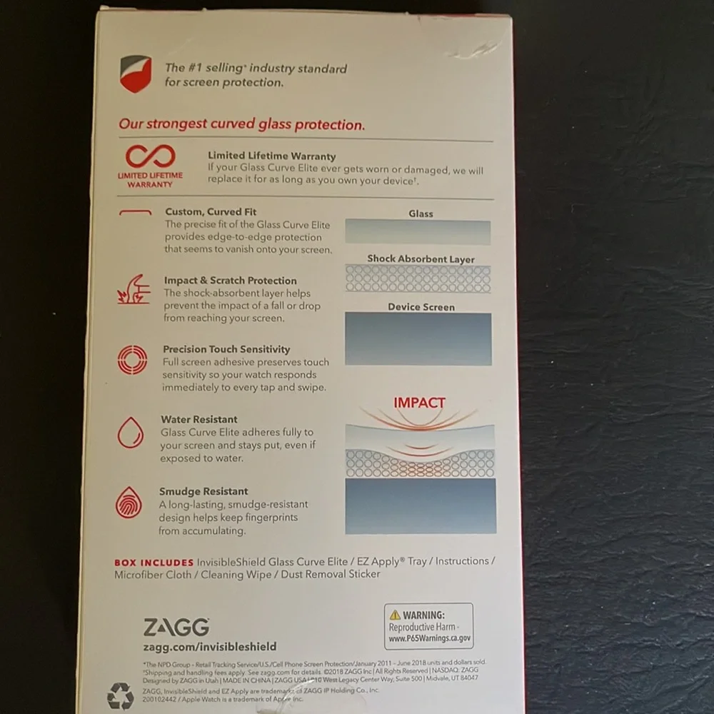 ZAGG INVISIBLE SHIELD Glass Curve Elite (Apple Series 4;40mm). NEW/SEALED BOX